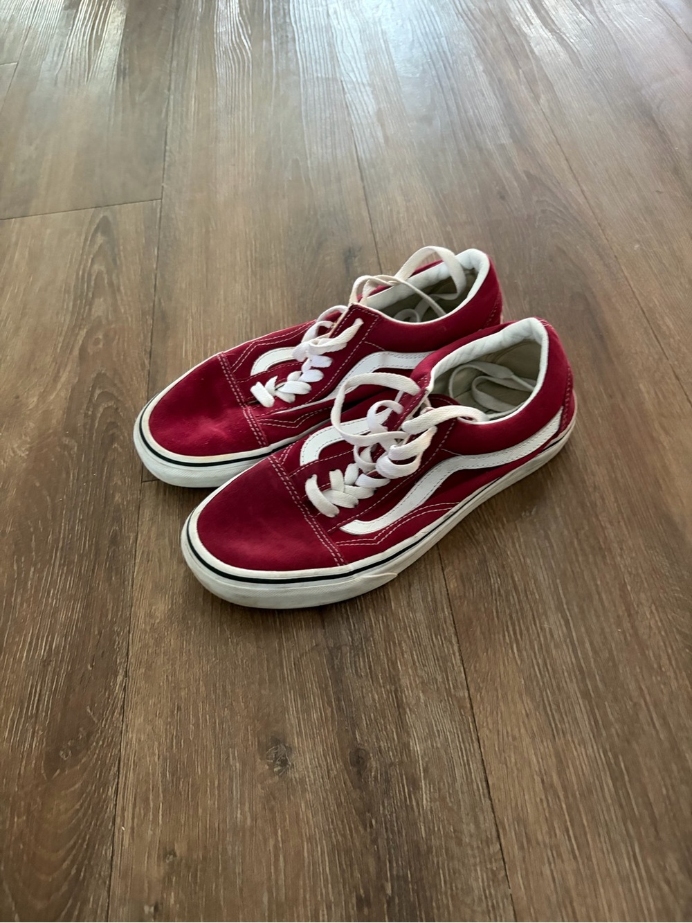 Vans Red Canvas Low-Top Sneakers with White Stripe men’s 5.5 women’s 7